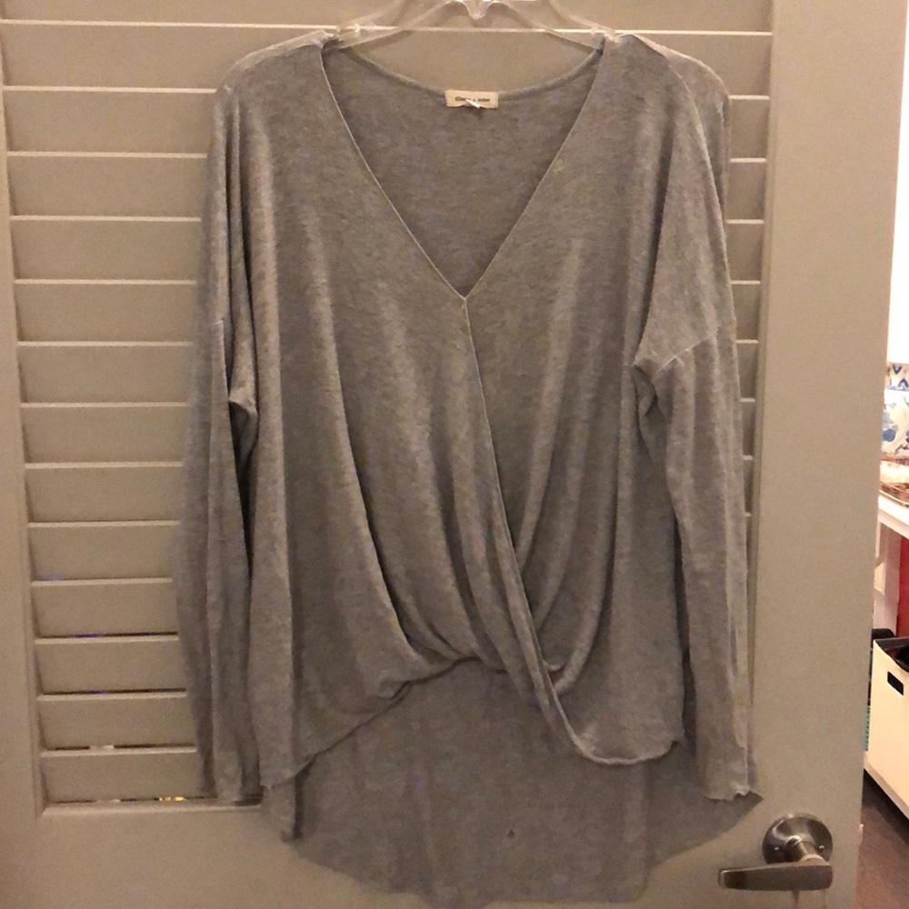 Silence and Noise gray faux wrap top
